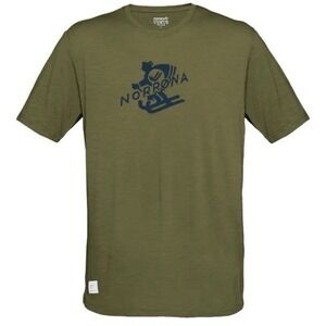 Norrona Svalbard Wool Blend T Shirt Olive Drab Skier Graphics 2419-19 Mens XL